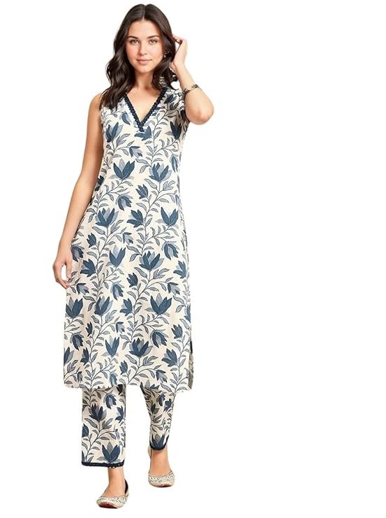 rytras Women's Cotton Printed Straight Kurta With Pant Set
